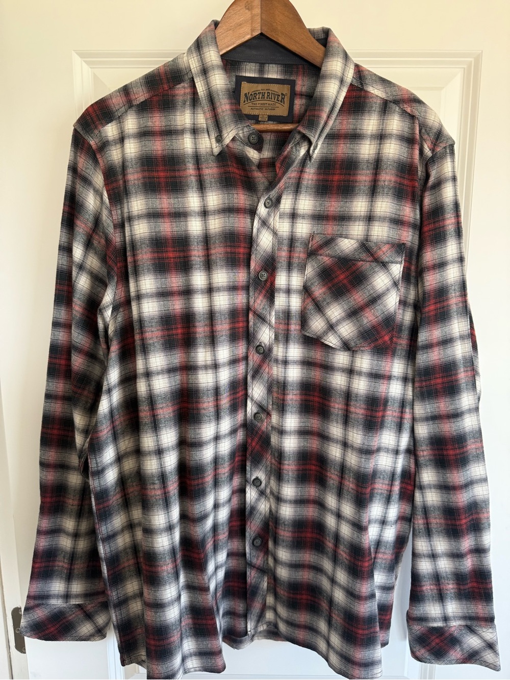 North River Men's Red & Black Plaid Flannel Shirt